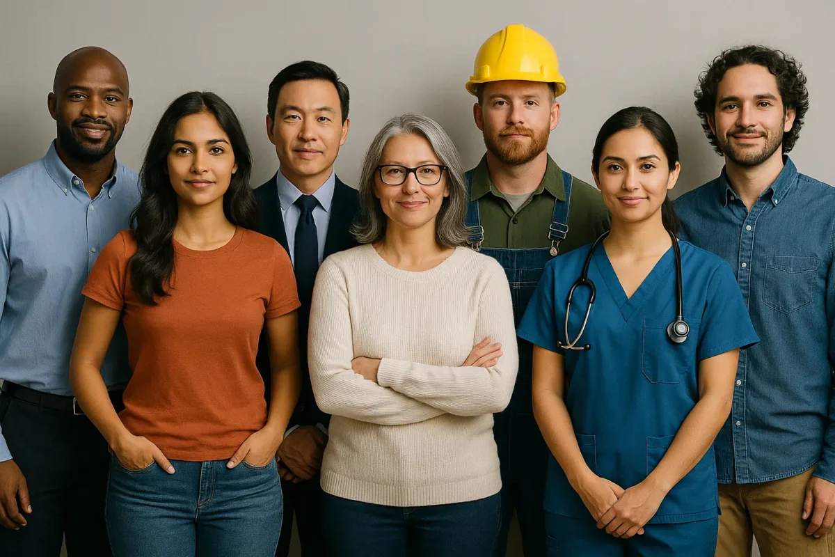 Diverse group of people in different professions representing unconventional jobs USA at the Alibi Agency