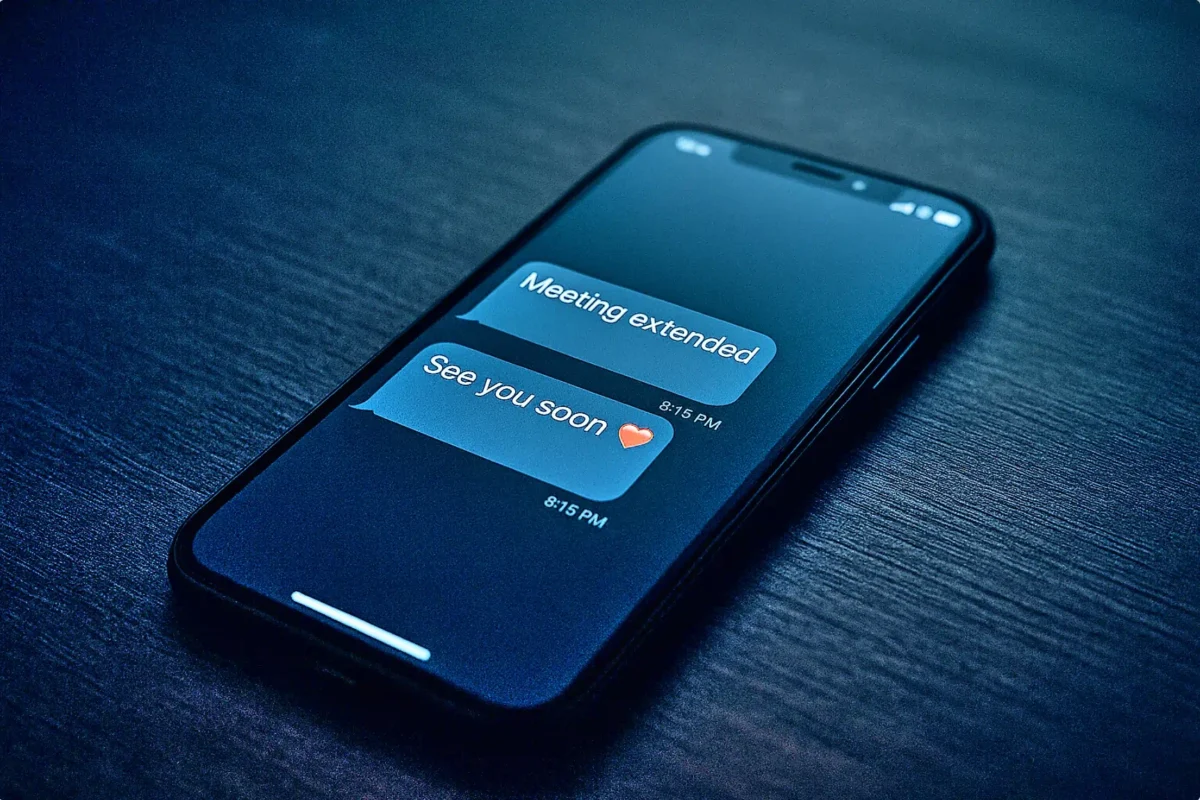 Close-up of smartphone with conflicting messages revealing that digital footprints expose secrets in an affair.